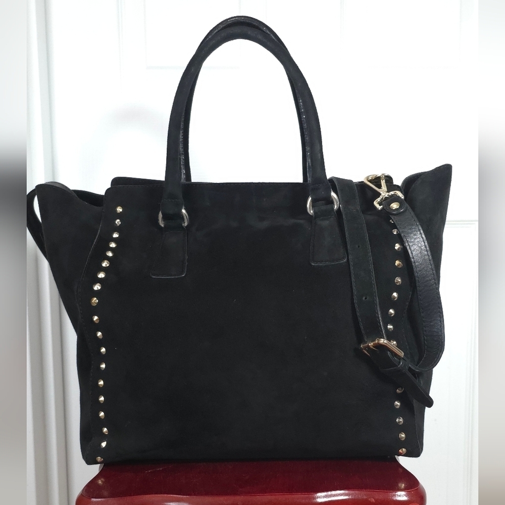 Stuart Weitzman Y2K Messy Girl Boho  Black Suede Studded Tote Bag Baddie